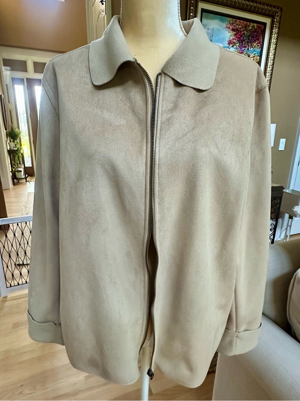 Cisco New York faux suede Taupe Zip-Front Jacket